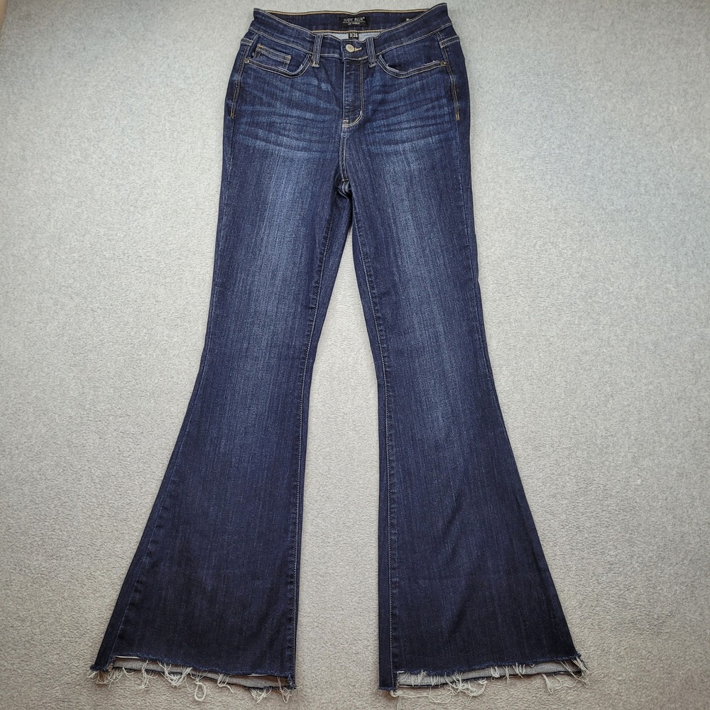 Judy Blue Flare Jeans Womens 3x31 Dark Wash Raw Hem Stretch JB82343DK